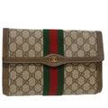 GUCCI GG Canvas Web Sherry Line Clutch Bag PVC Leather Beige Red 49998