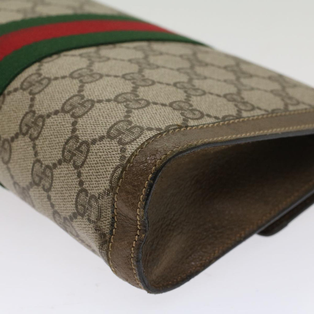GUCCI GG Canvas Web Sherry Line Clutch Bag PVC Leather Beige Red 49998