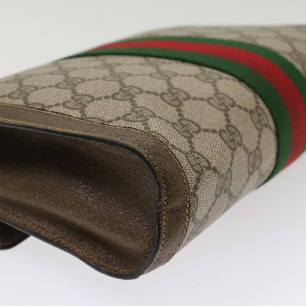 GUCCI GG Canvas Web Sherry Line Clutch Bag PVC Leather Beige Red 49998