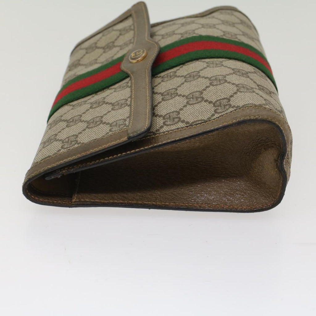 GUCCI GG Canvas Web Sherry Line Clutch Bag PVC Leather Beige Red 49998