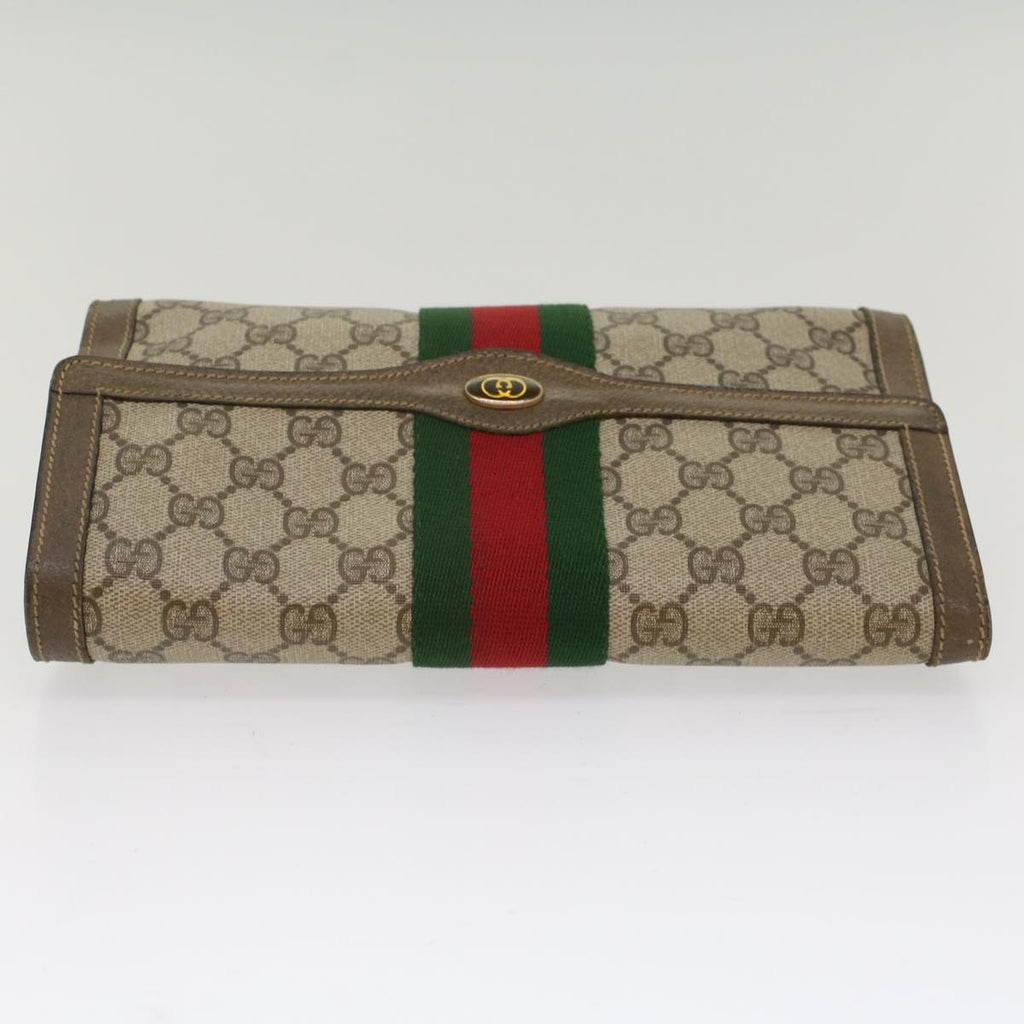 GUCCI GG Canvas Web Sherry Line Clutch Bag PVC Leather Beige Red 49998