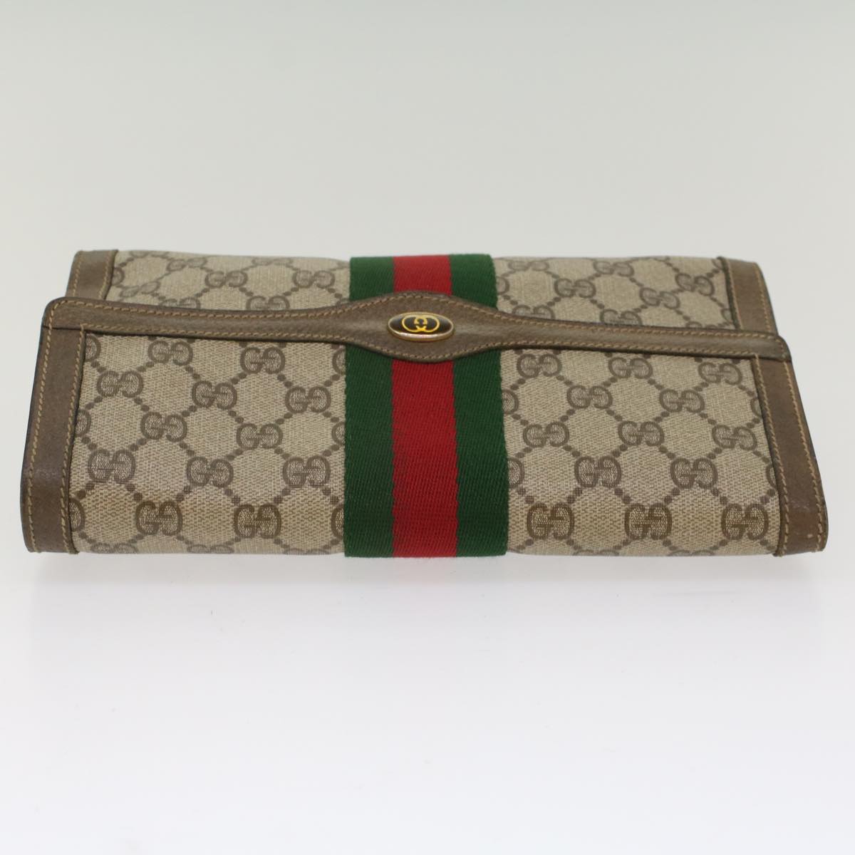 GUCCI GG Canvas Web Sherry Line Clutch Bag PVC Leather Beige Red 49998