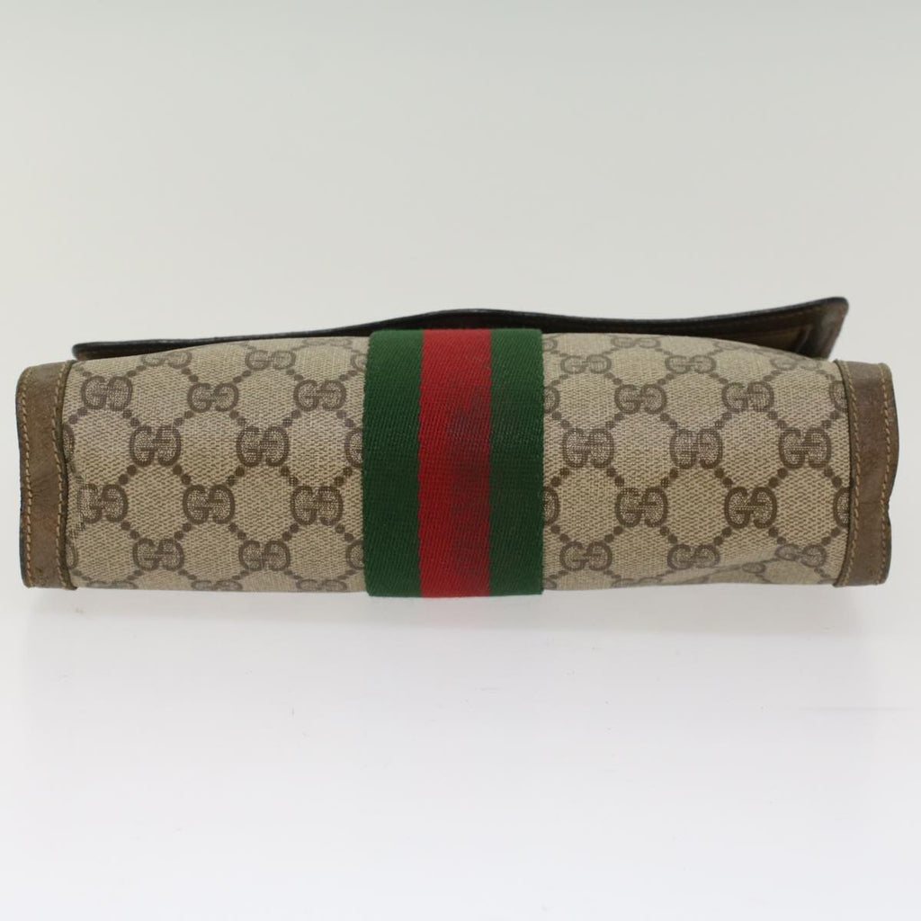 GUCCI GG Canvas Web Sherry Line Clutch Bag PVC Leather Beige Red 49998