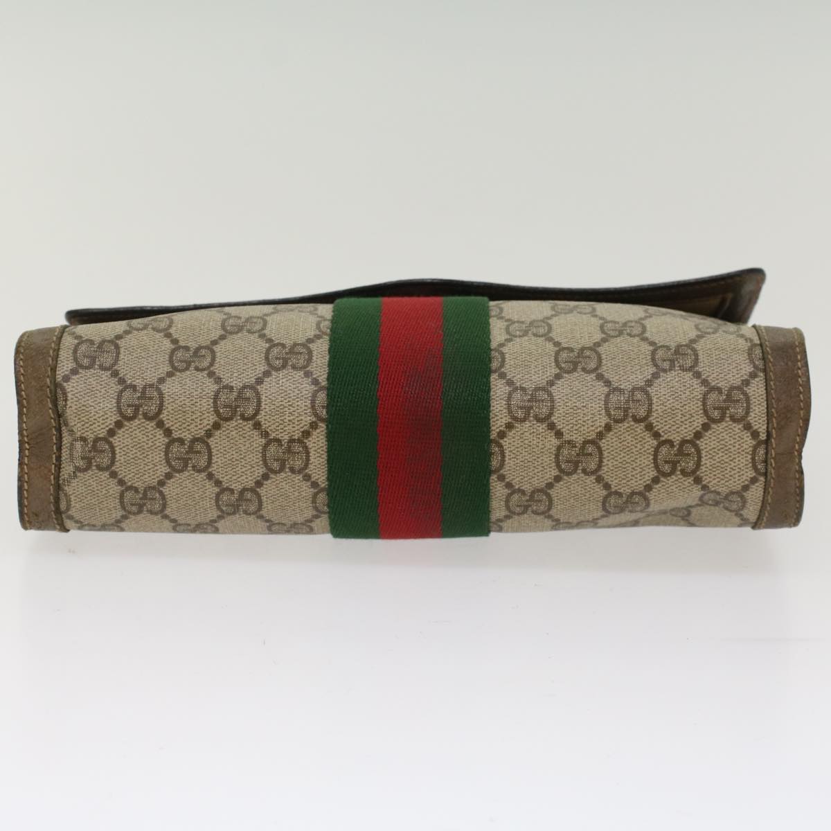 GUCCI GG Canvas Web Sherry Line Clutch Bag PVC Leather Beige Red 49998