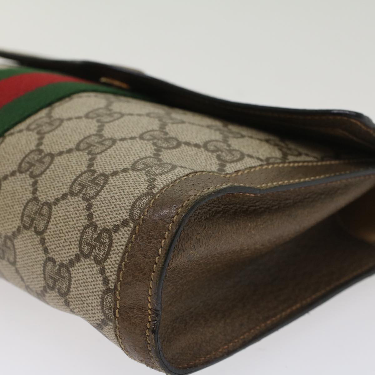 GUCCI GG Canvas Web Sherry Line Clutch Bag PVC Leather Beige Red 49998