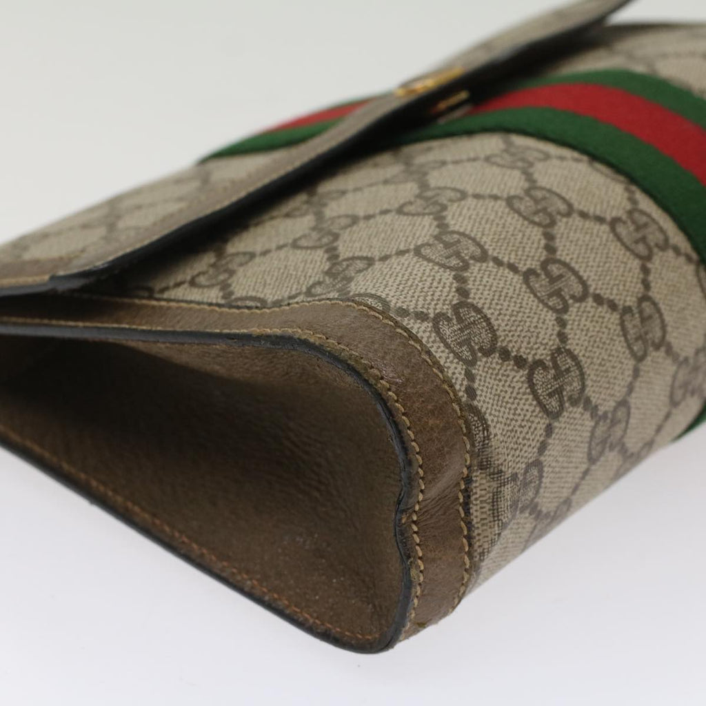 GUCCI GG Canvas Web Sherry Line Clutch Bag PVC Leather Beige Red 49998
