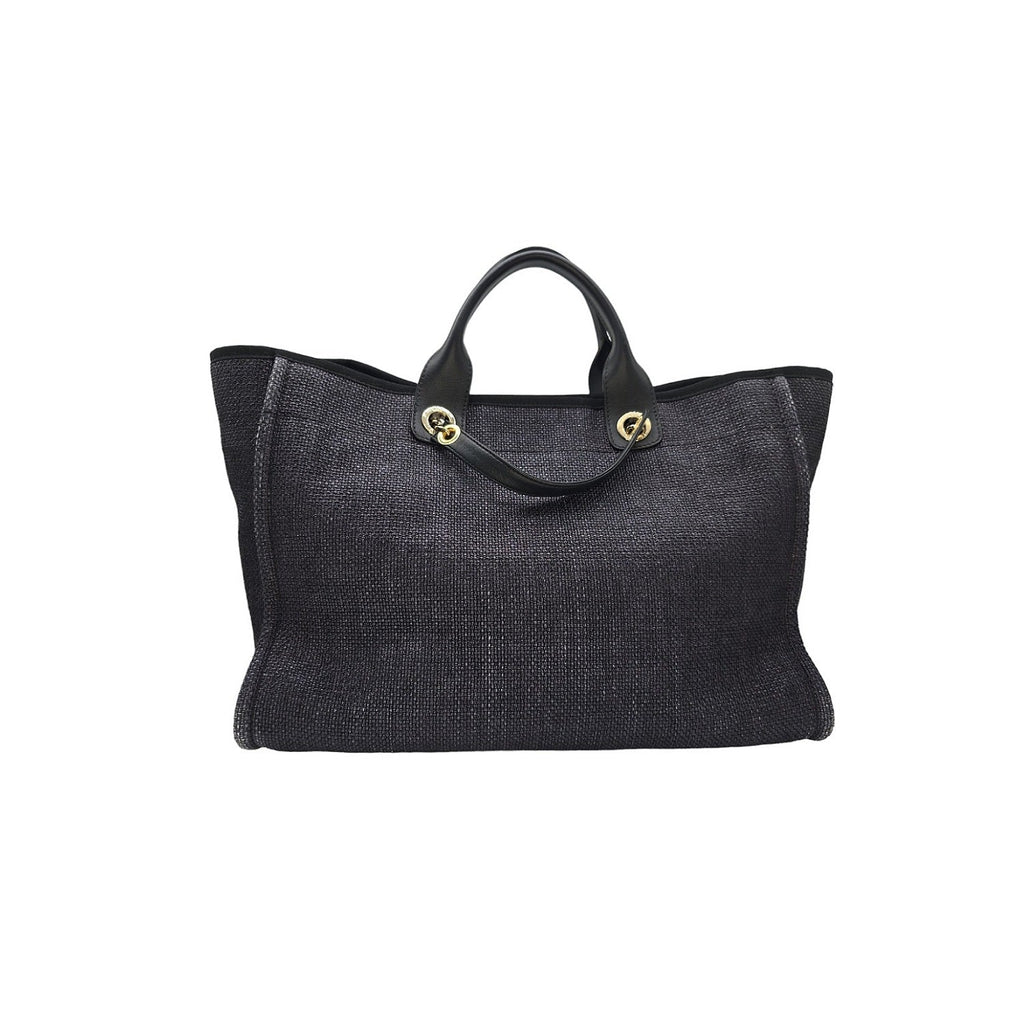 Chanel Woven Straw Raffia Medium Deauville Tote Black