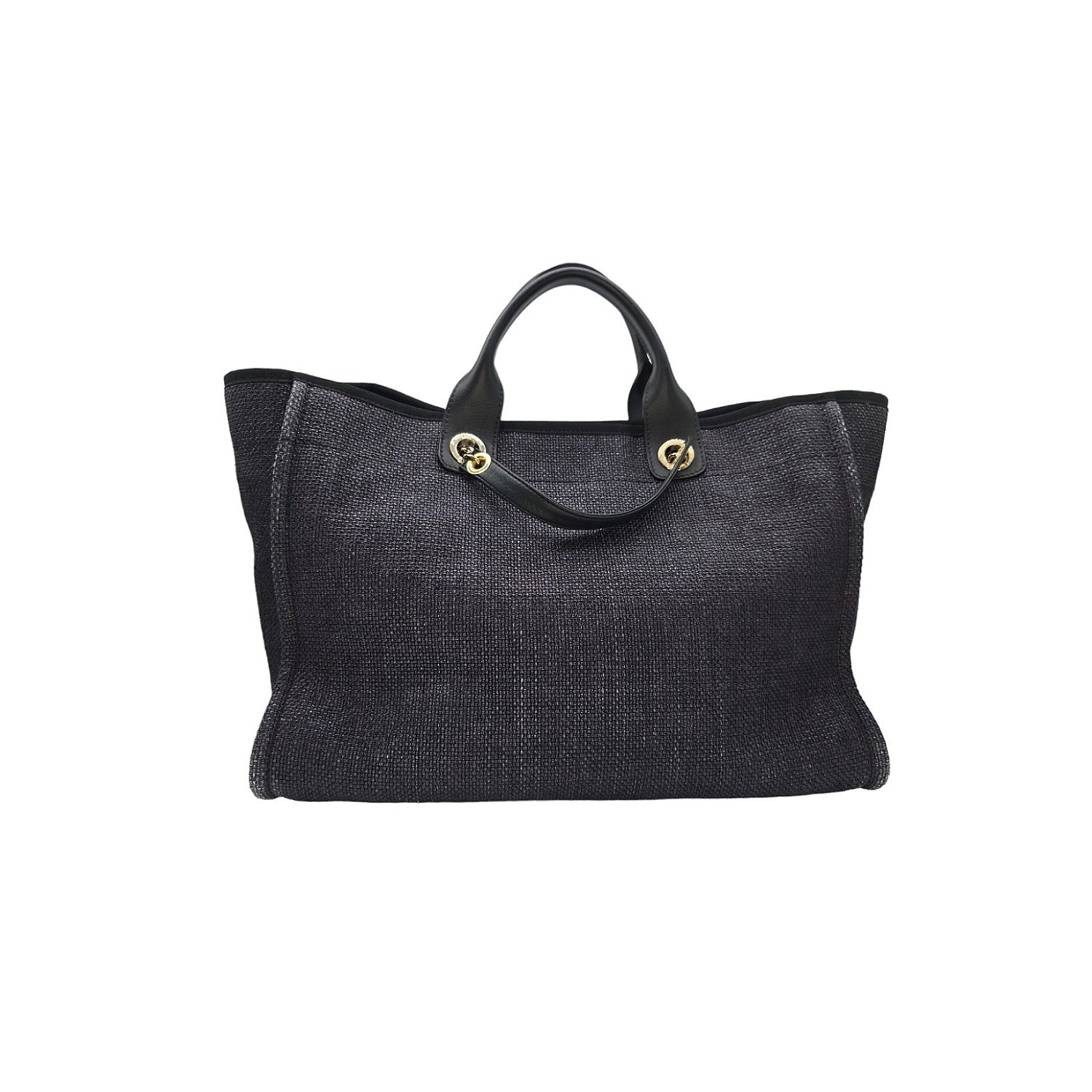 Chanel Woven Straw Raffia Medium Deauville Tote Black