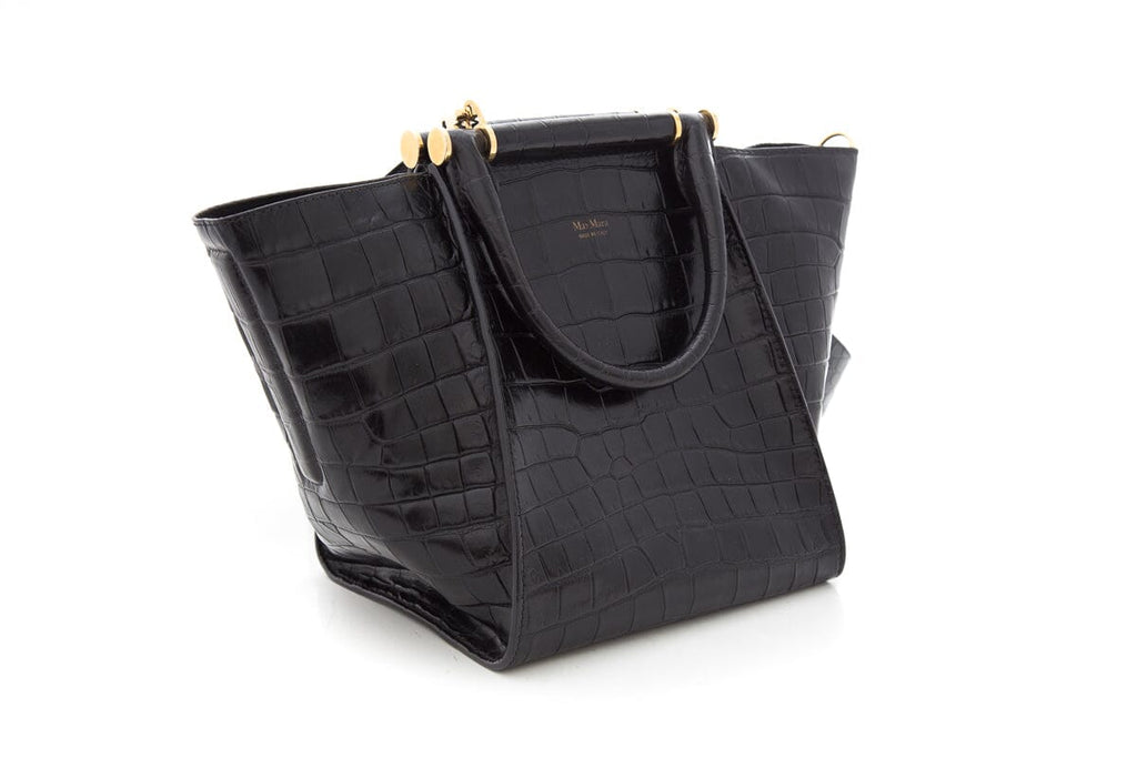 Max Mara Black Croc Embossed Handbag