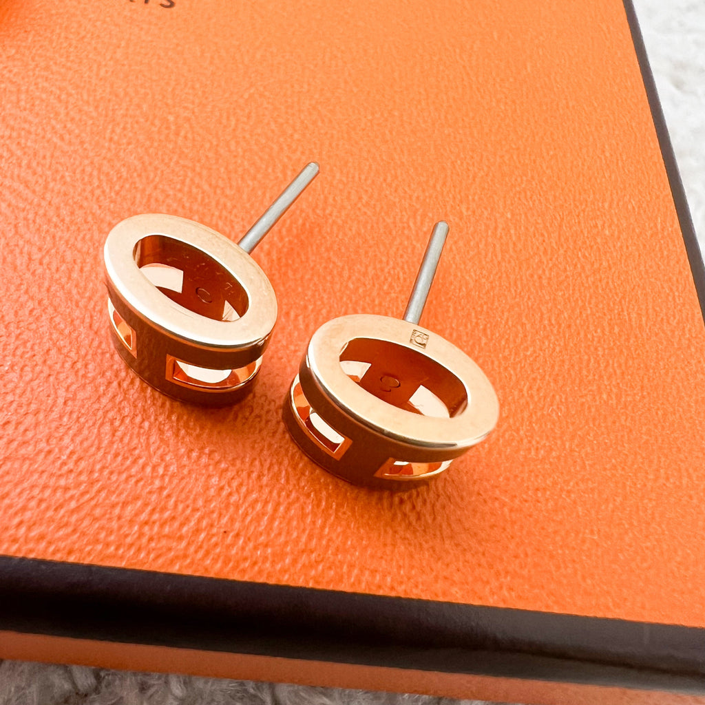 Hermes Mini Pop H Earrings in Gold Enamel and RGHW