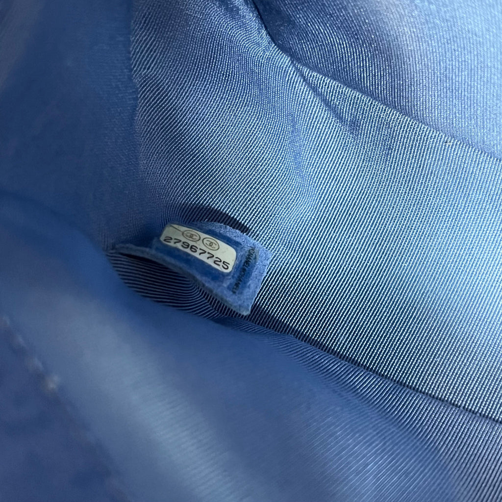 CHANEL Boy Flap Medium Light Blue Denim Pleated Shoulder Bag