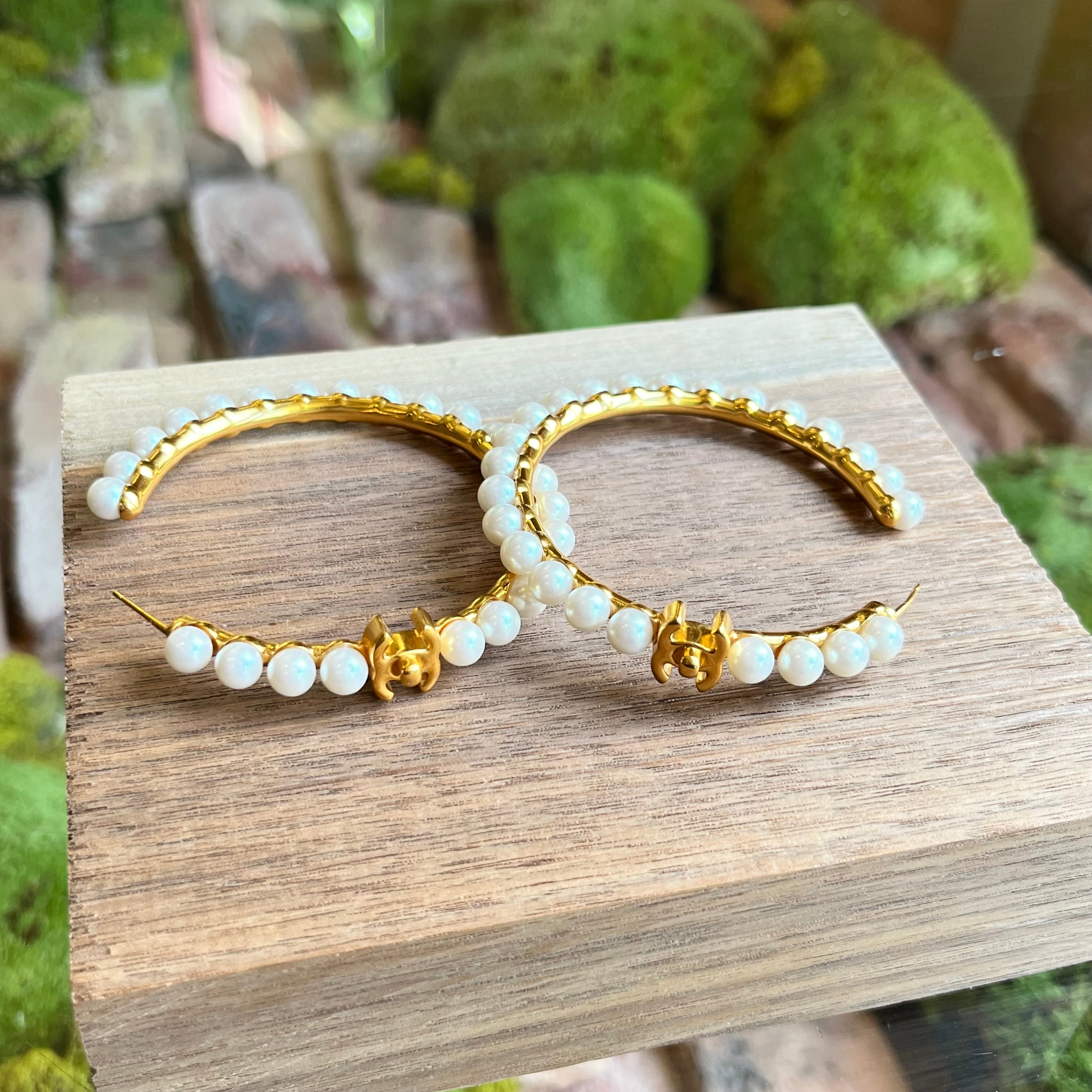 CHANEL Pearl CC More is More Small Hoop Earrings