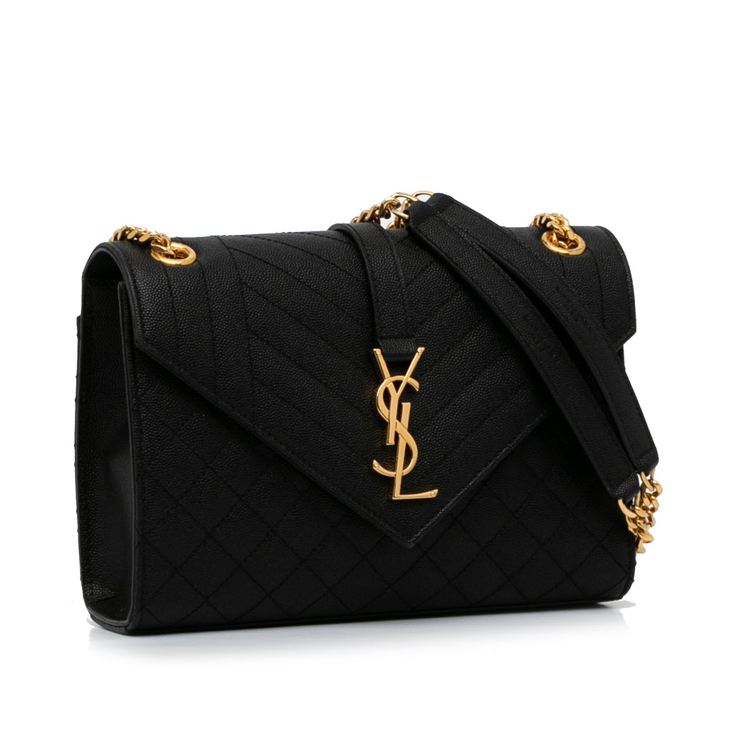Yves Saint Laurent Monogram Envelope Black Calfskin