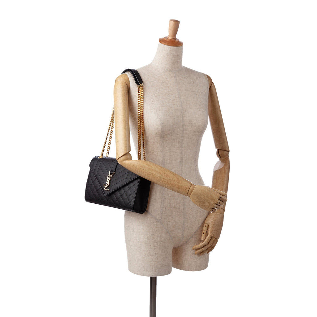 Yves Saint Laurent Monogram Envelope Black Calfskin