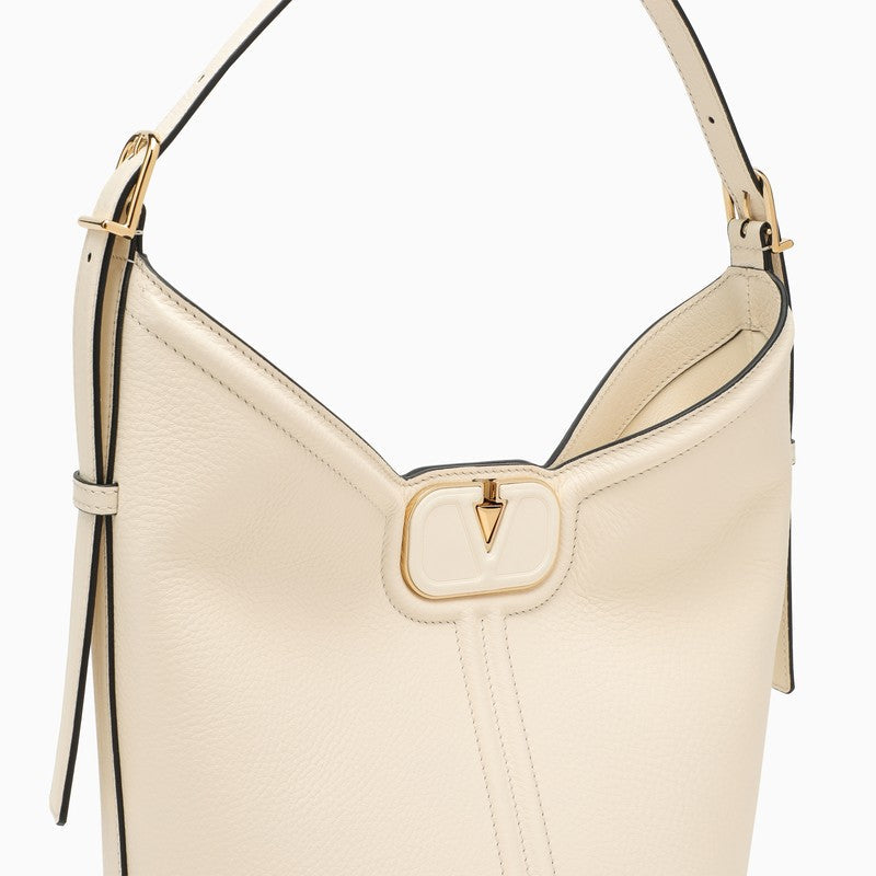Valentino Garavani Vlogo Ivory Shoulder Bag In Leather Women