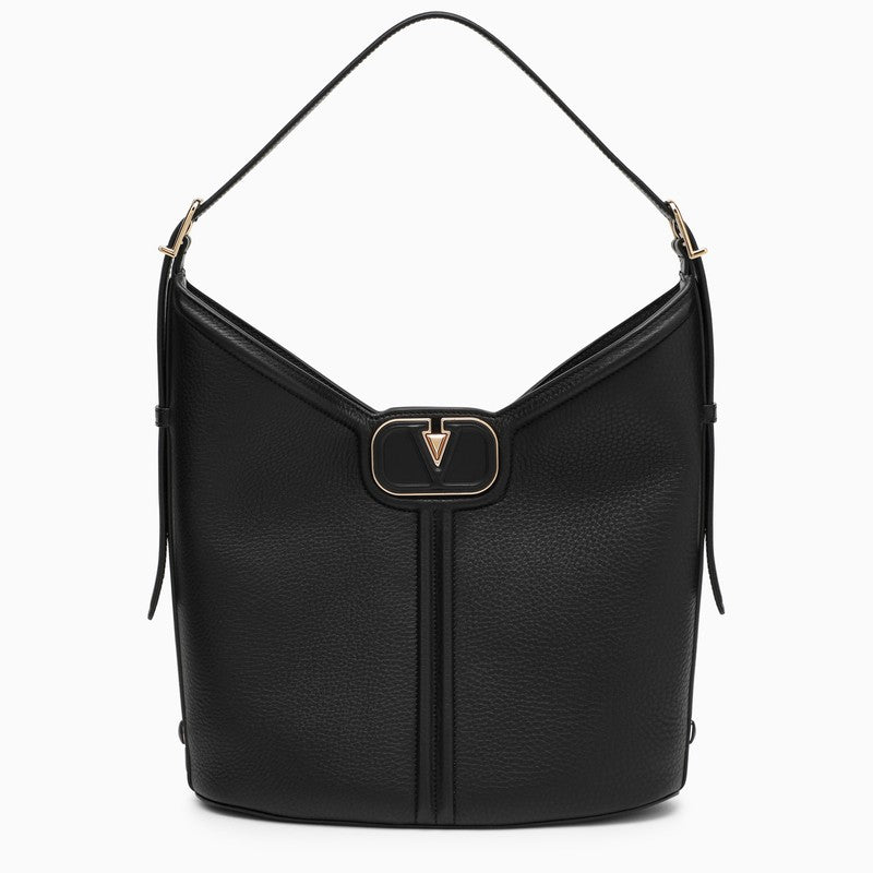 Valentino Garavani Black Vlogo Shoulder Bag In Leather Women