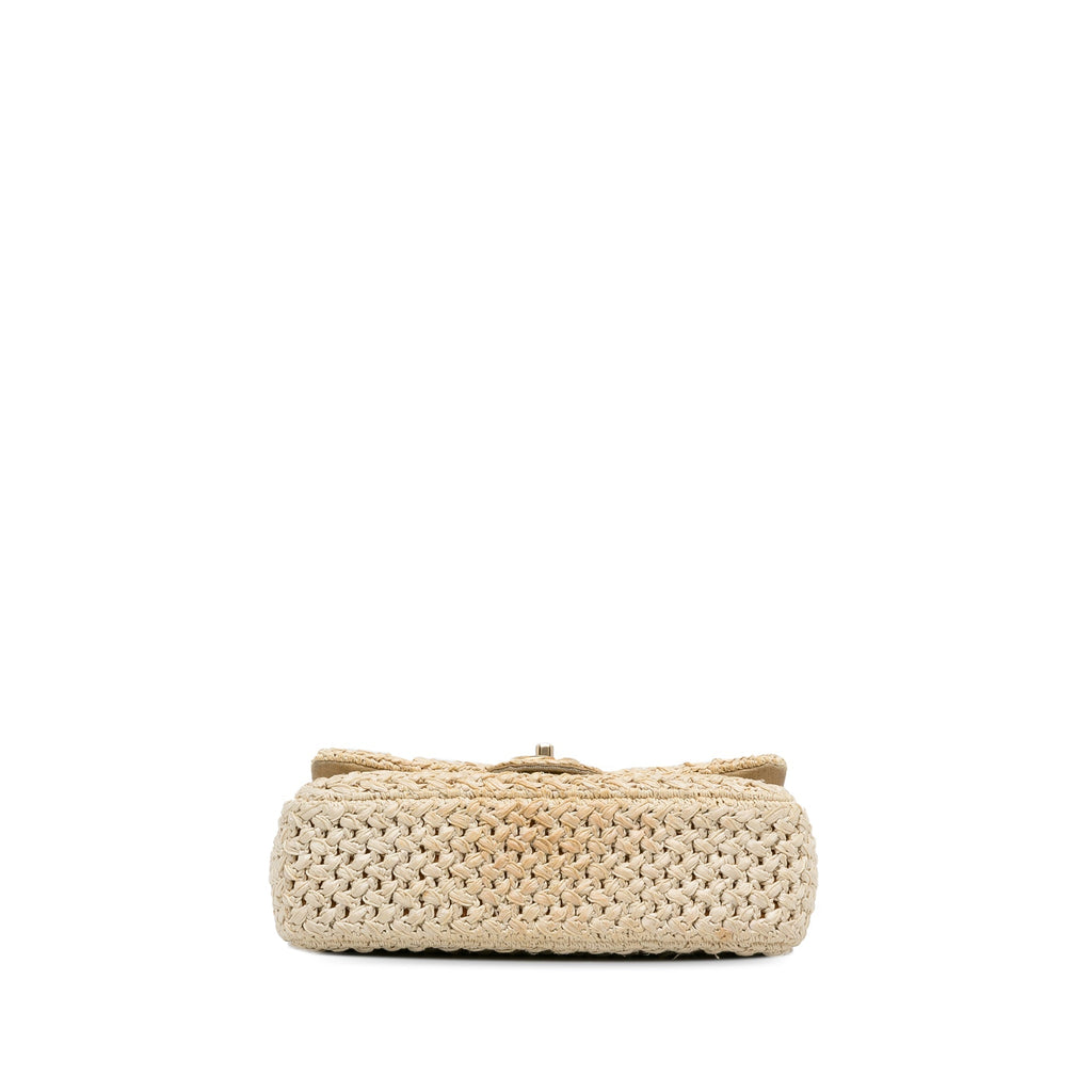 Chanel Single Flap Medium Brown Crochet Raffia Gold