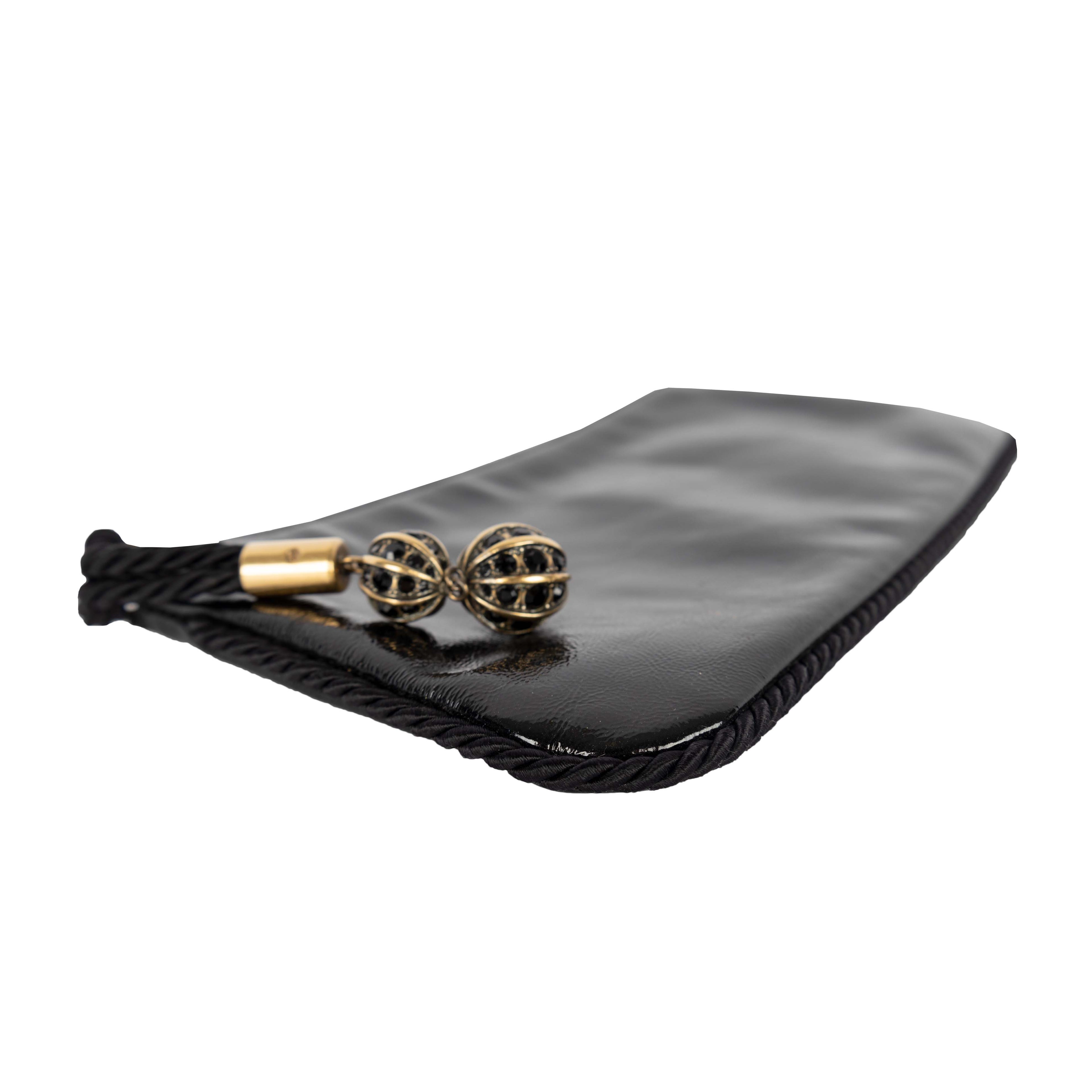 Gucci Shiny Leather Clutch with Braided Trim & Tassel - '10s
