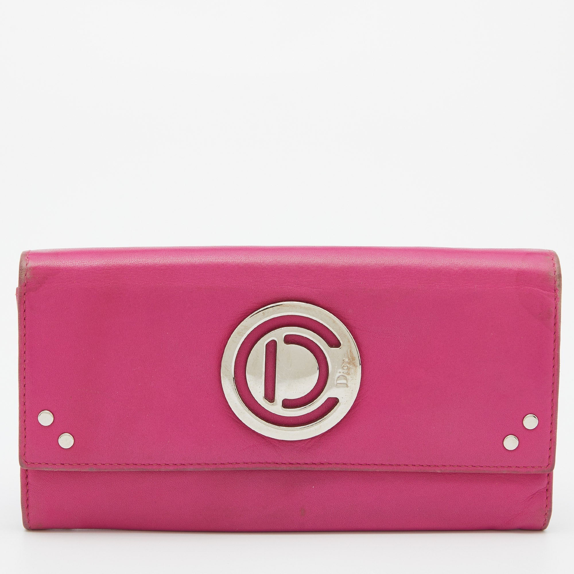Dior Leather Round Logo Flap Continental Wallet