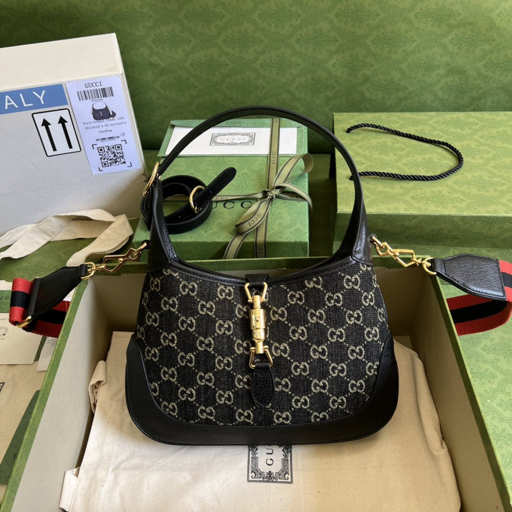 Glami Jackie 1961 Small Shoulder Bag Black And Ivory Glami Denim Jacquard For Women 11in/28cm 678843 UN3AG 1294
