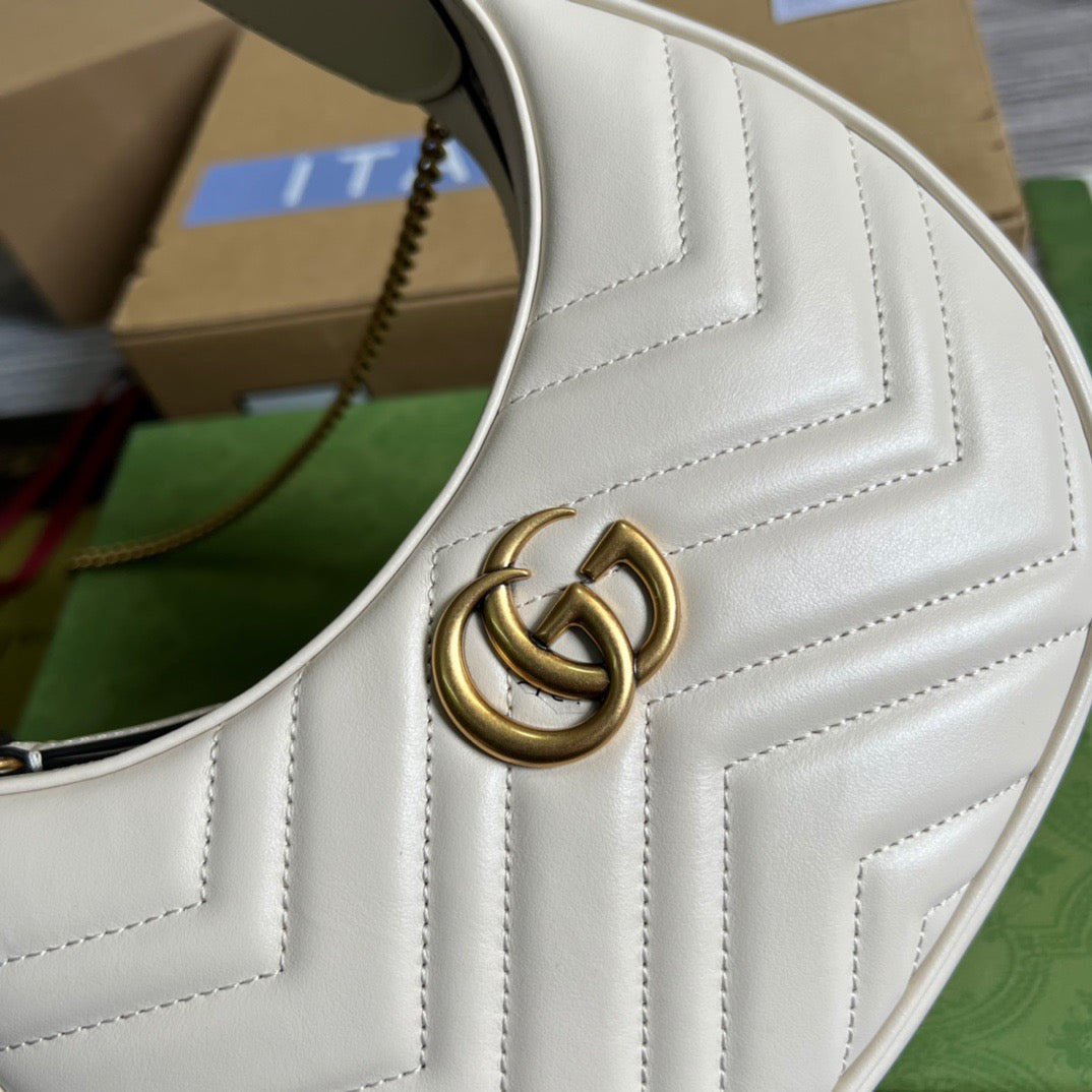 gg Marmont Half Moon Shaped Mini Bag White For Women, Women’s Bags 8.5in/22cm gg ‎699514 DTDHT 9022
