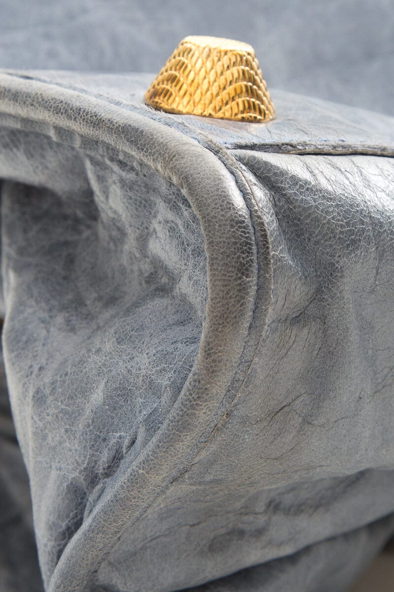 Balenciaga Blue Crinkled Leather & Gold Work Tote