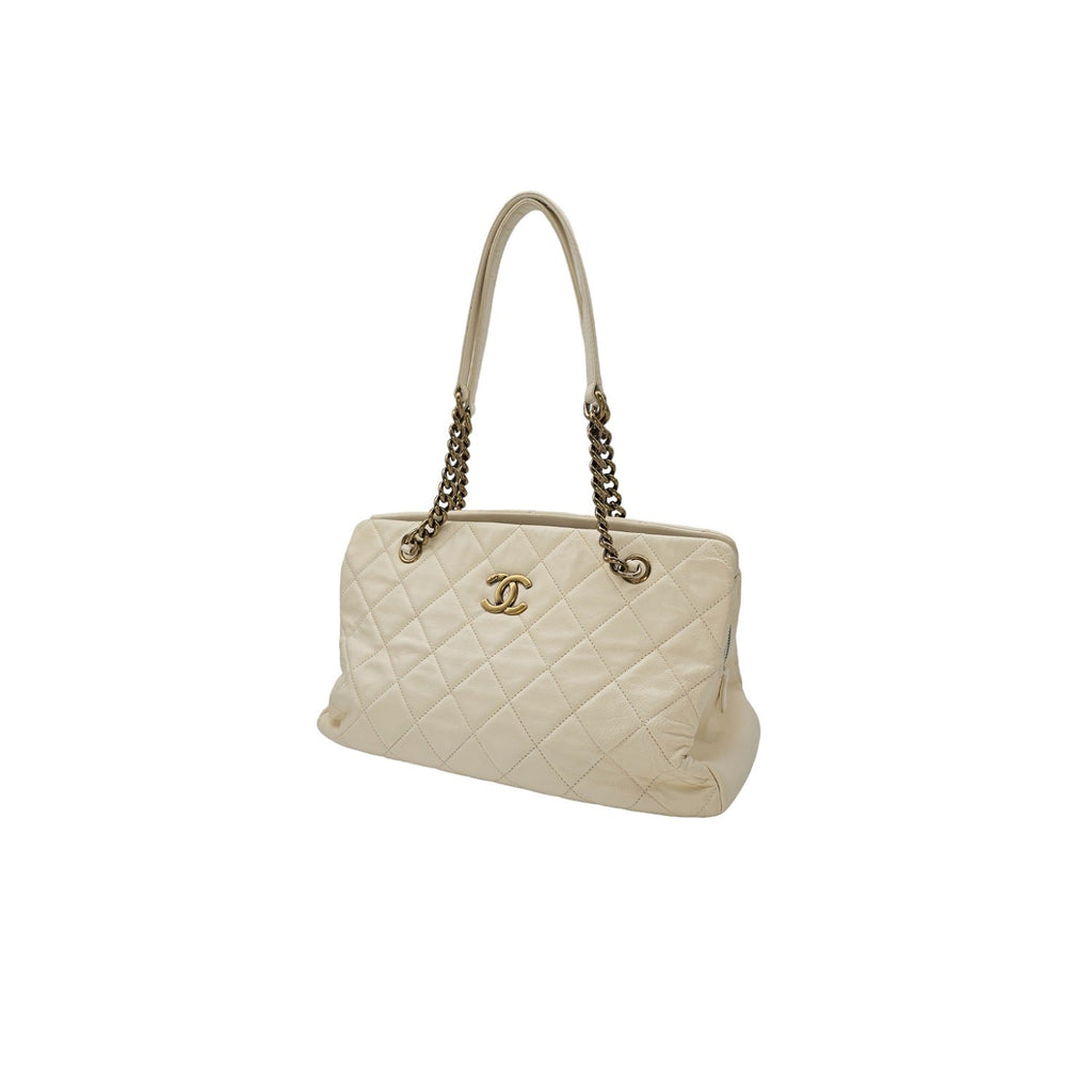 Chanel Vintage Quilted Calfskin Leather Crown CC Tote