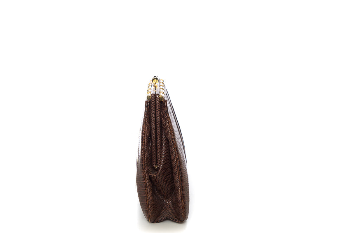 Judith Leiber Brown Snakeskin Cross-Body