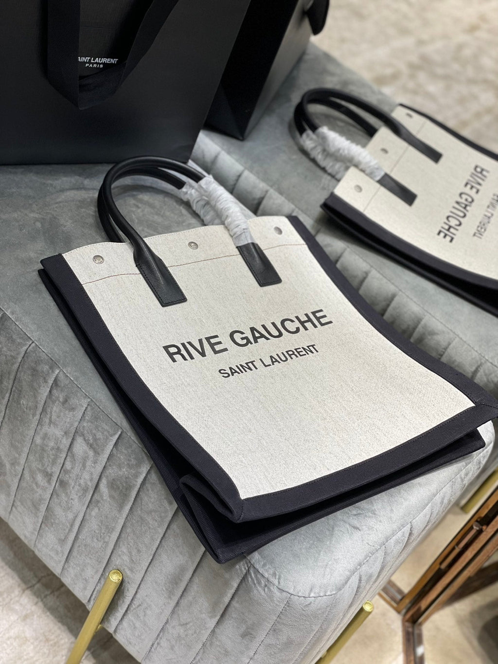 GLAMI Rive Gauche North/South Tote Bag In Printed Linen For Women 15.3in/39cm YSL 632539FAABR9083