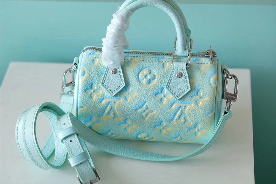 LV Nano Speedy Monogram Empreinte Vert D’eau Green For Women,  Shoulder And Crossbody Bags 16cm/6.3in LV 