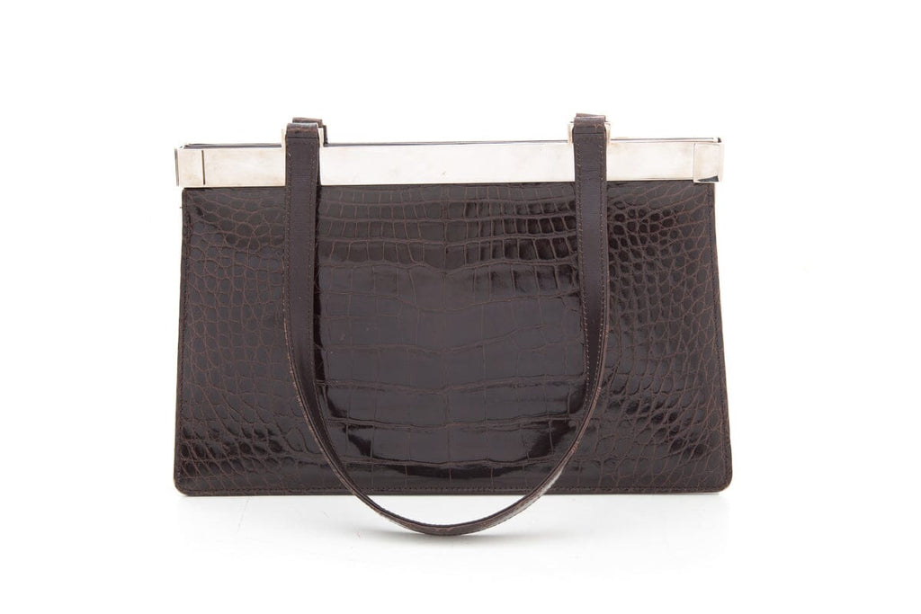 Gucci Brown Crocodile Tom Ford Era Top Handle Handbag