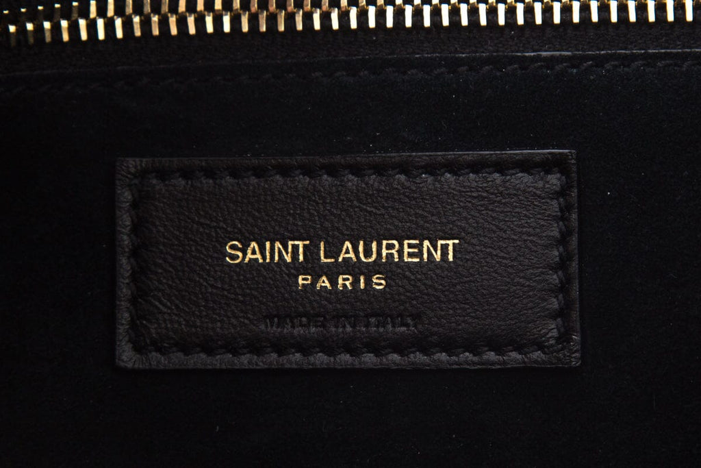Saint Laurent Black Crocodile Embossed Leather Cassandre Handbag