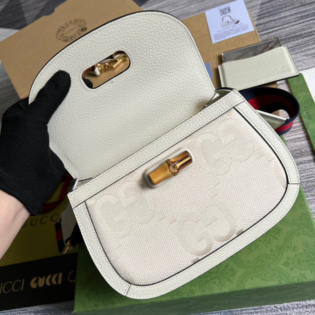 gg Bamboo 1947 Medium  Top Handle Bag White For Women, Women’s Bags 10.2in/26cm gg