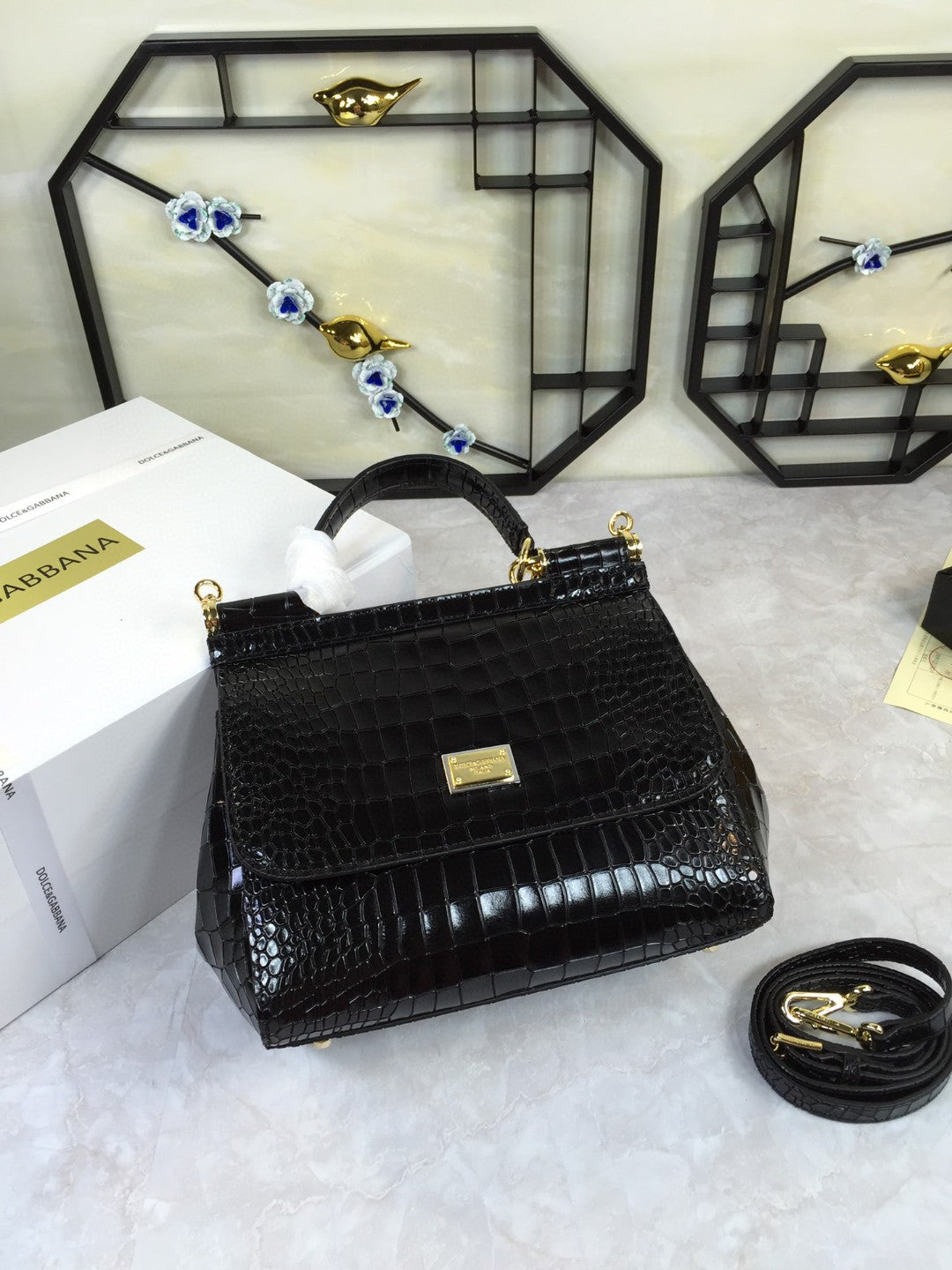 GLAMI MeGLAMIum Sicily Bag In Foiled CrocoGLAMIle-Print Black For Women 10.2in/26cm GLAMI