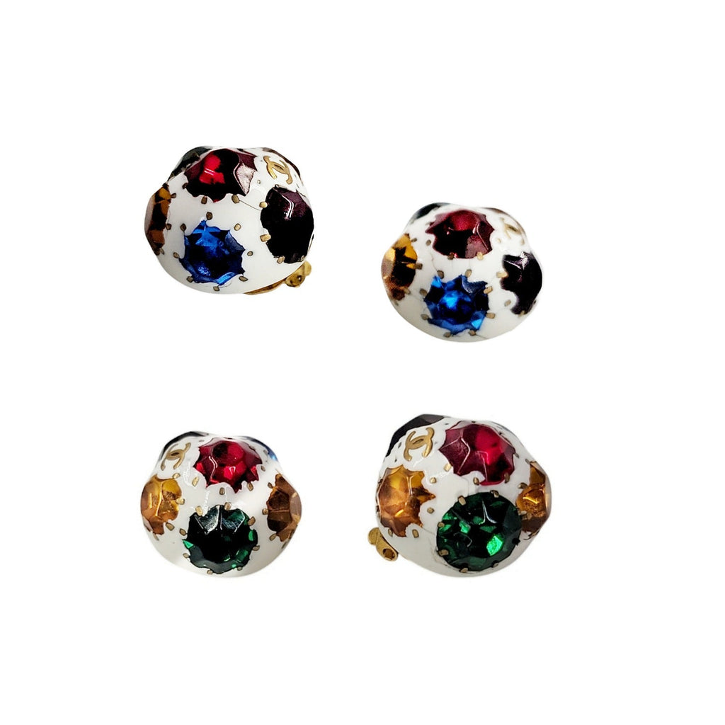 Chanel Earrings Clip-On White 98P Multicolored Rhinestone