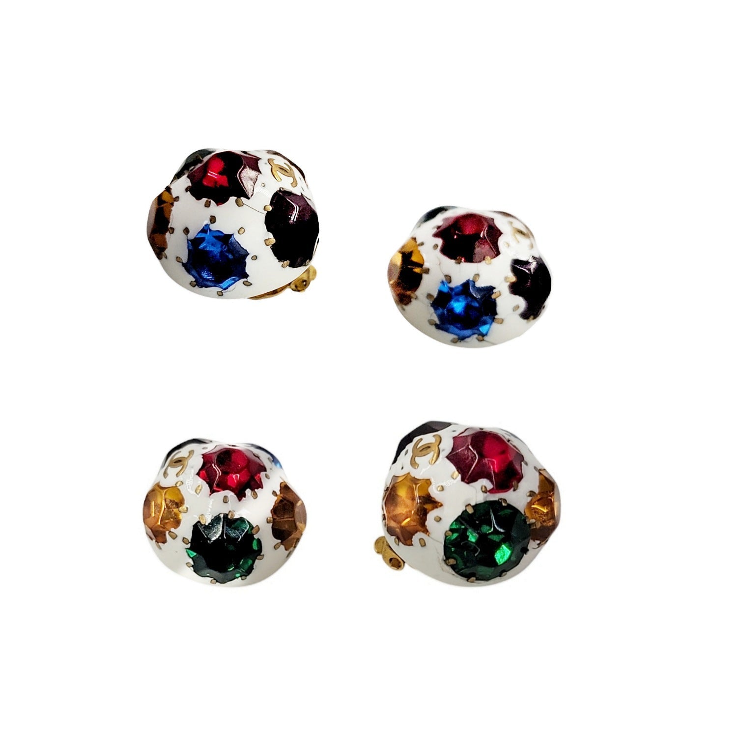 Chanel Earrings Clip-On White 98P Multicolored Rhinestone