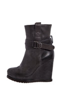 Brunello Cucinelli Grey Leather Platform Wedge Boots SZ 39