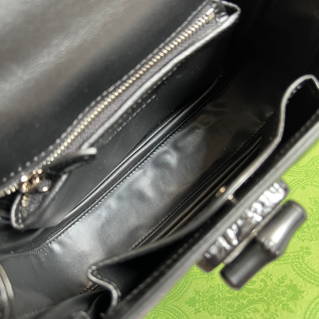 gg Bamboo 1947 Crocodile Top Handle Bag Black For Women, Women’s Bags 10.2in/26cm gg