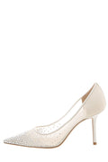 Jimmy Choo Crystal  Silver & White Mesh Heels SZ 37