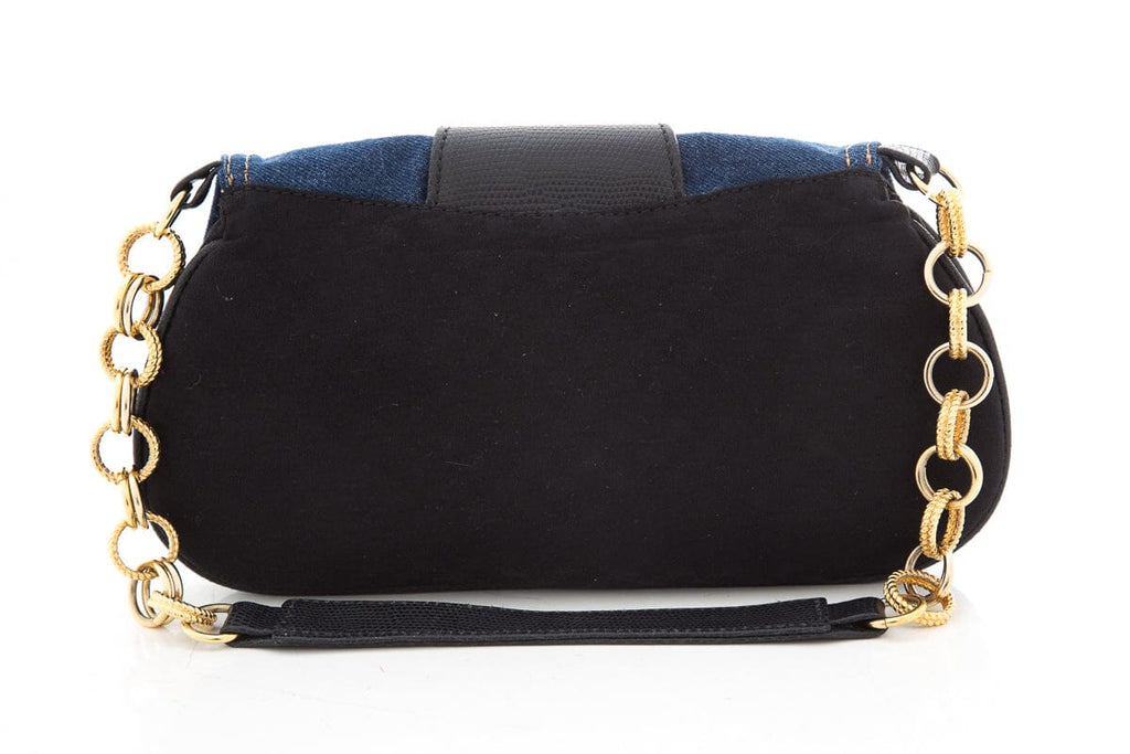 Dolce & Gabbana Denim Handbag with Large Gold Buckle Detail