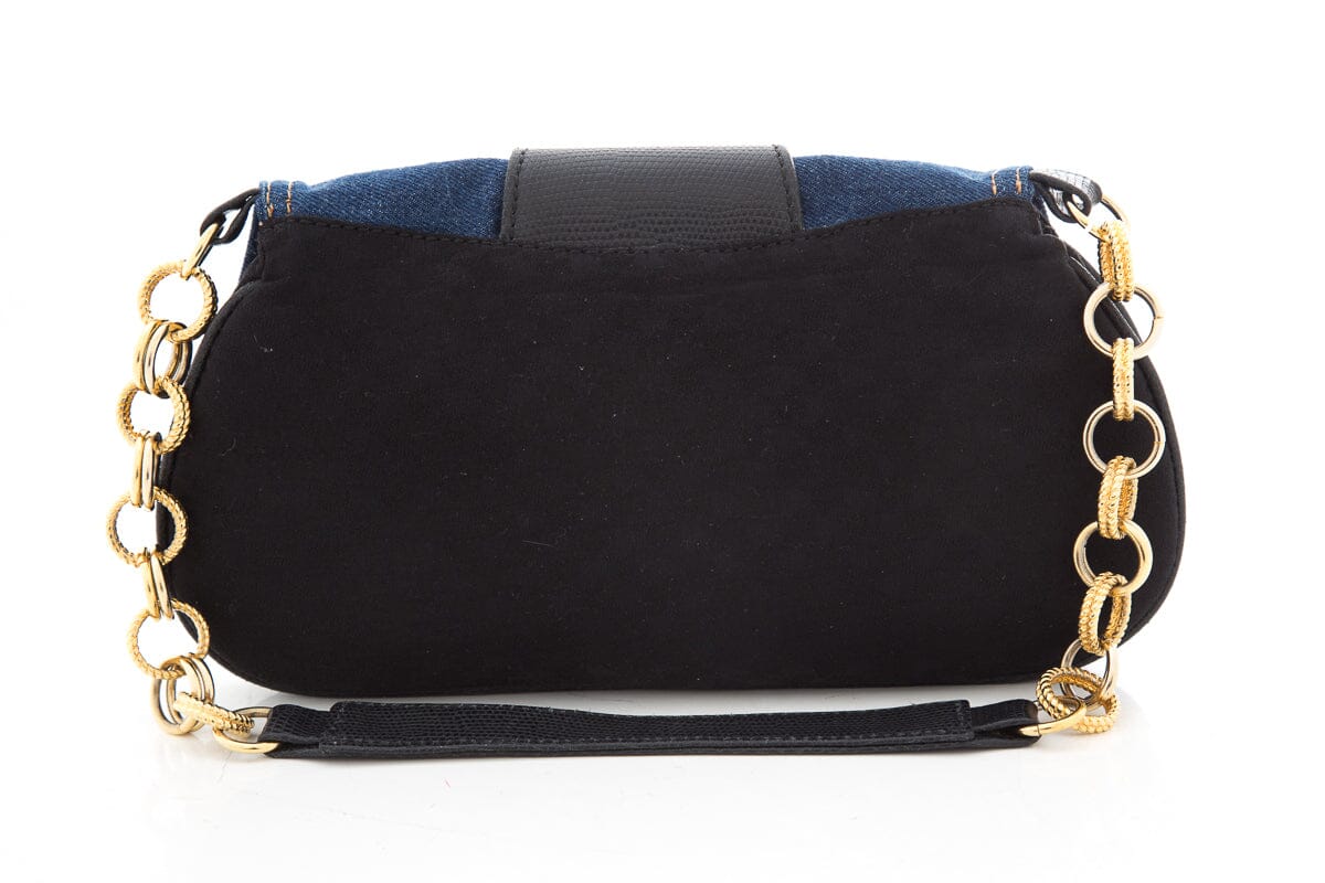 Dolce & Gabbana Denim Handbag with Large Gold Buckle Detail