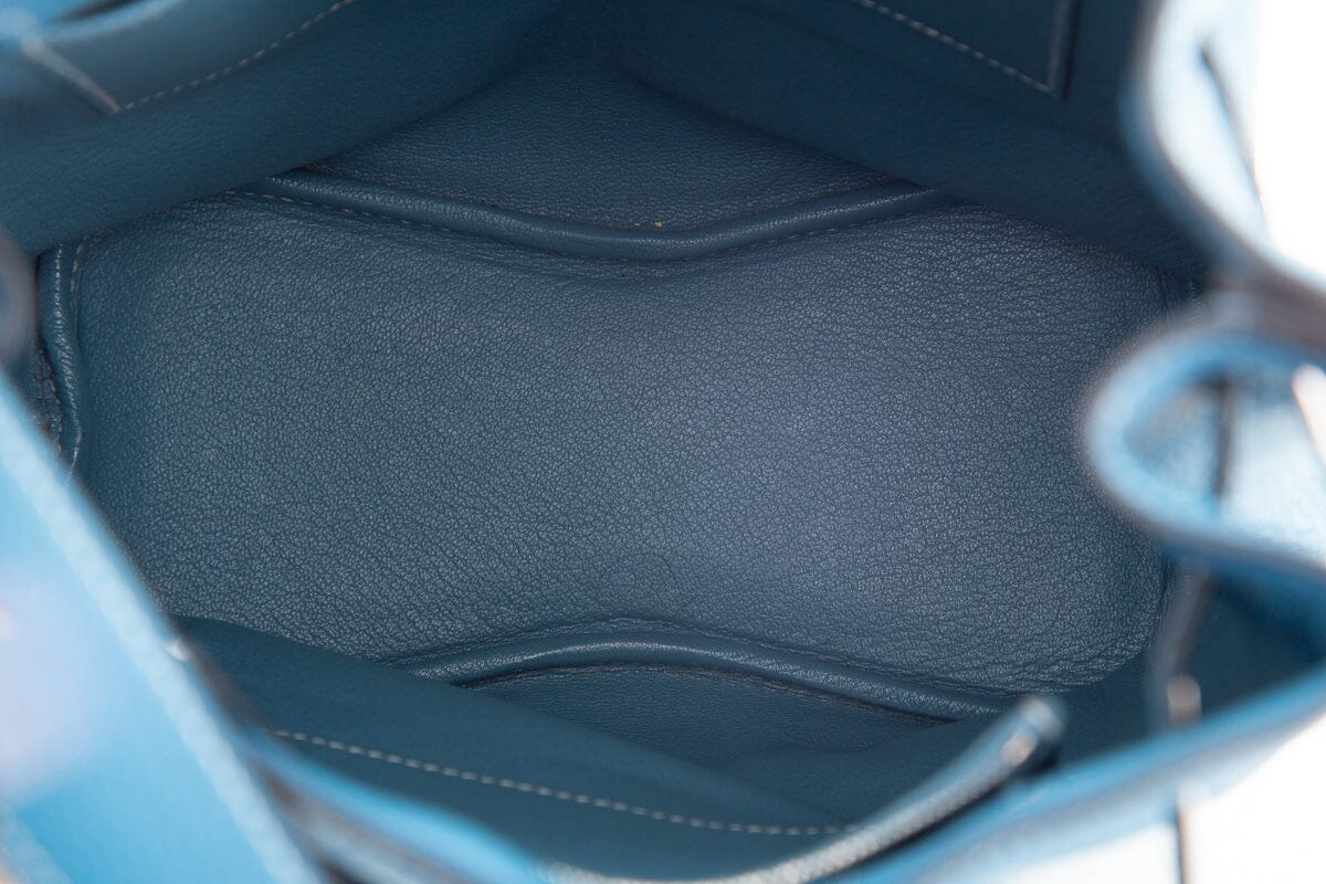 HermÃƒÆ’Ã‚Â¨s Blue Jean "So Kelly" Handbag with Palladium Hardware and Clemence Leather