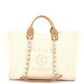 CHANEL Deauville Tote Pearl Embellished Canvas Medium