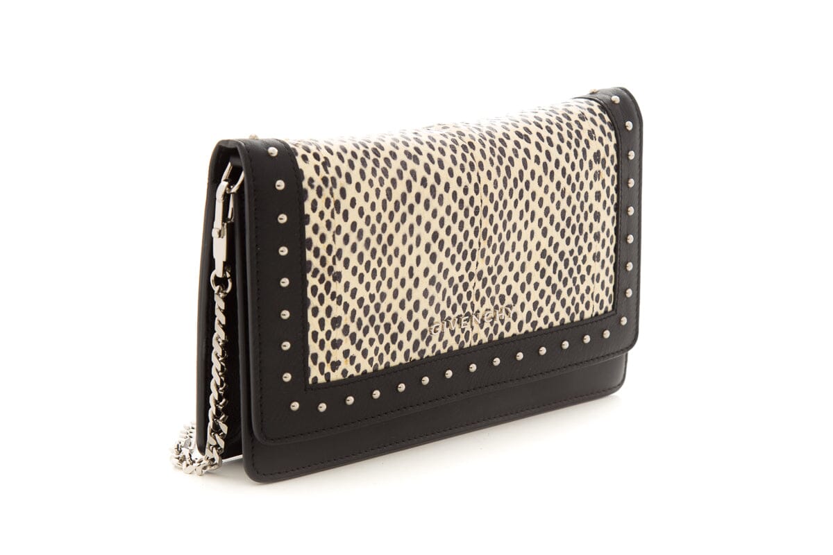 Givenchy Black & Cream Spotted Snake Skin Leather Studded Cross-Body