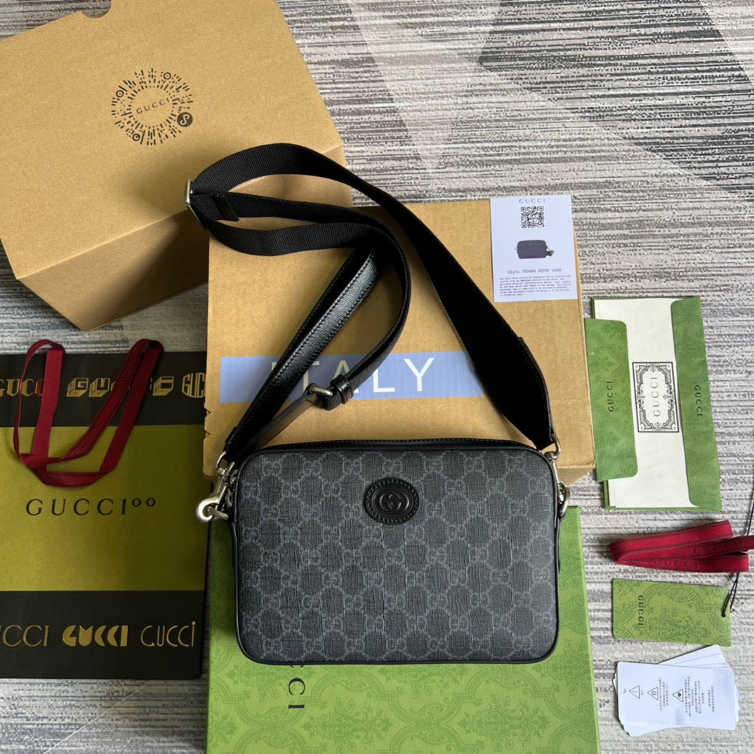 gg Shoulder Bag With Interlocking G Black gg Supreme Canvas For Women  9.6in/24.5cm gg 703468 92THF 1000