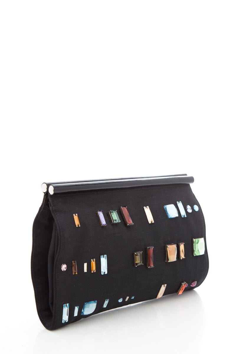 Dries Van Noten Black Multicolor Jeweled Clutch