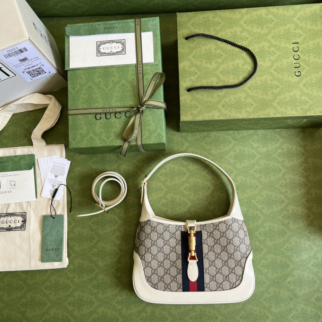 gg Jackie 1961 Small Shoulder Bag Beige And Ebony gg Supreme Canvas For Women 11in/28cm 636706 HUHHG 9794