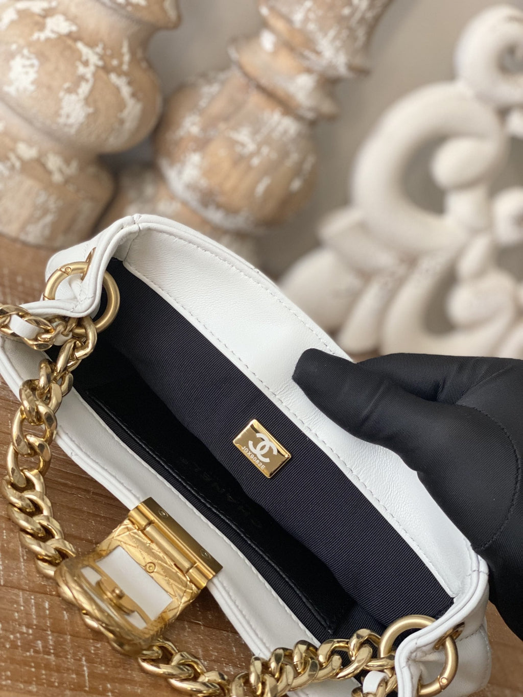 CHLSmall Hobo Bag Gold Hardware White For Women, Women’s Handbags, Shoulder Bags 7.5in/19cm