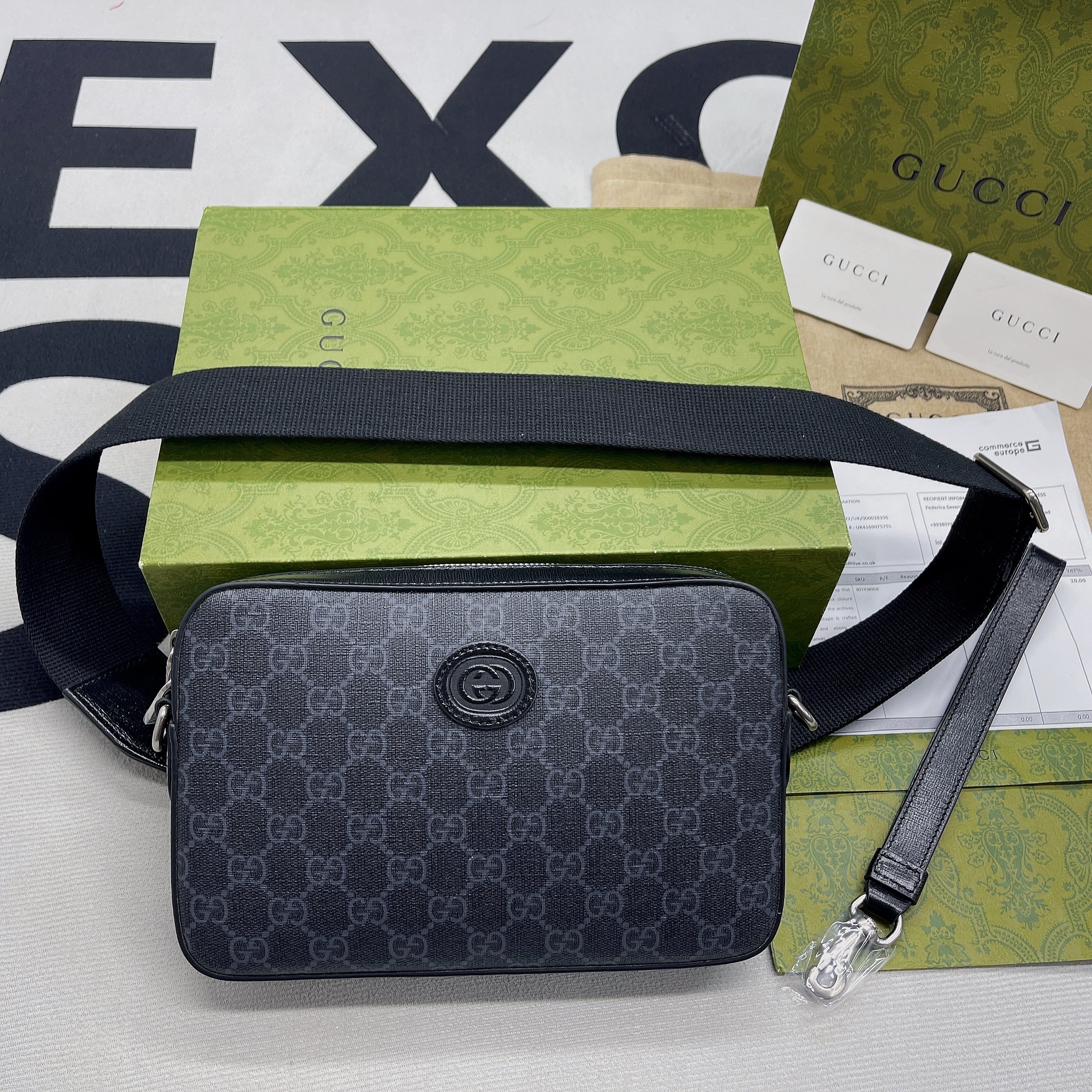 Glami Shoulder Bag With Interlocking G Black Glami Supreme Canvas For WomenÃ‚Â  9.6in/24.5cm Glami 703468 92THF 1000