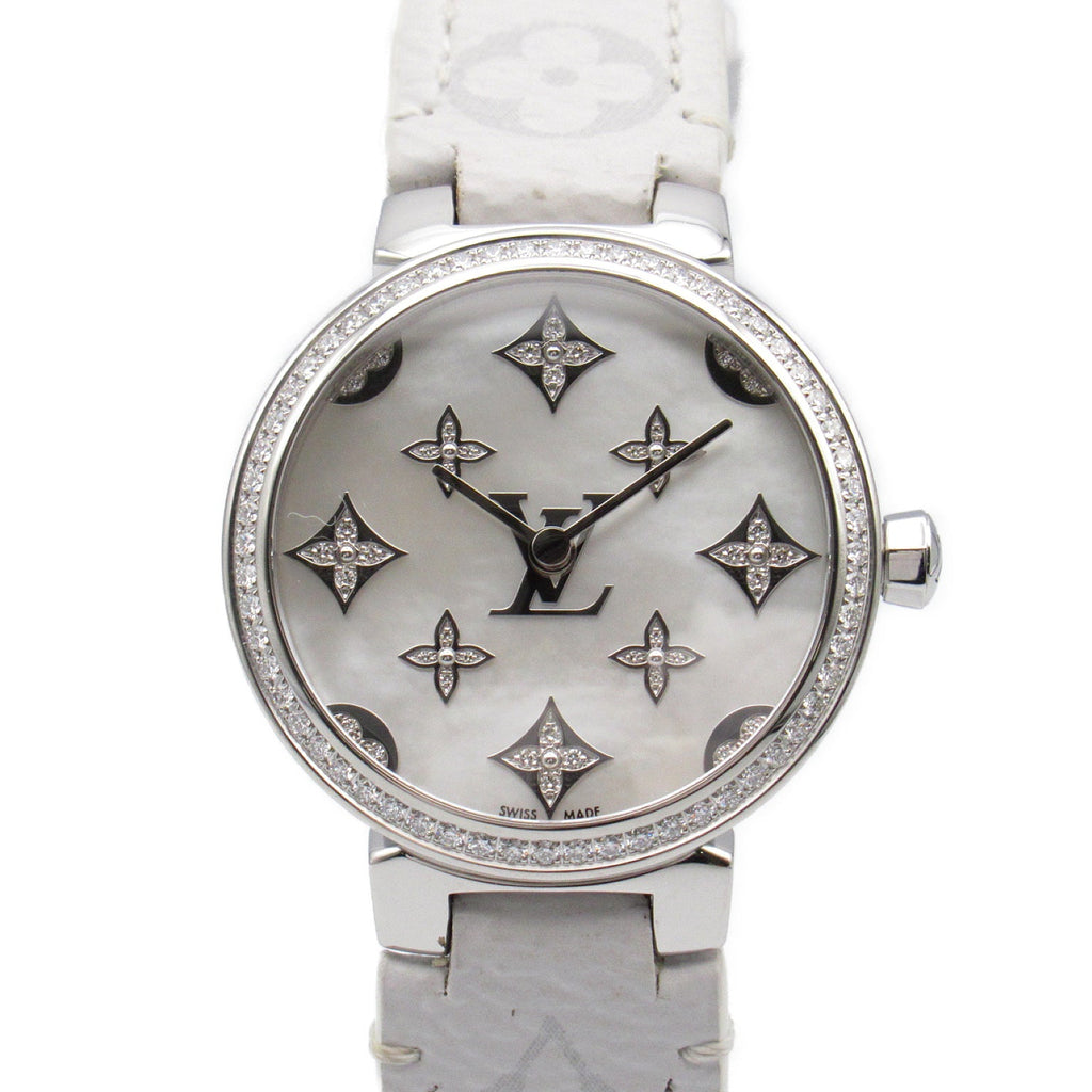 Louis Vuitton Louis Vuitton Diamond Beagle  Watch Stainless Steel Leather Belt  White S QA109